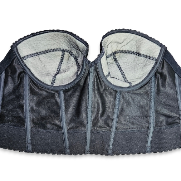 Carnival Size 38C Corset Bra Vintage Black Longline Strapless Low Back Satin - Picture 10 of 12